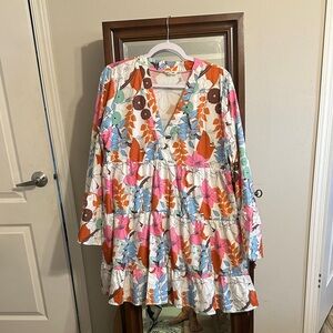 Vibrant Floral V-Neck Dress